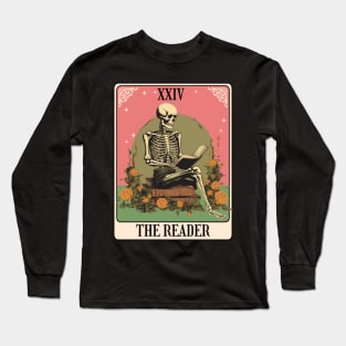 The Reader, Skeleton Tarrot Card Long Sleeve T-Shirt